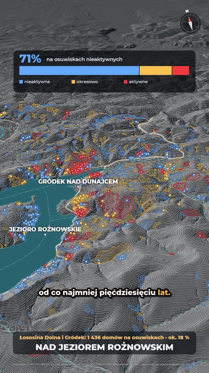 Mapa osuwisk nad Jeziorem Rożnowskim