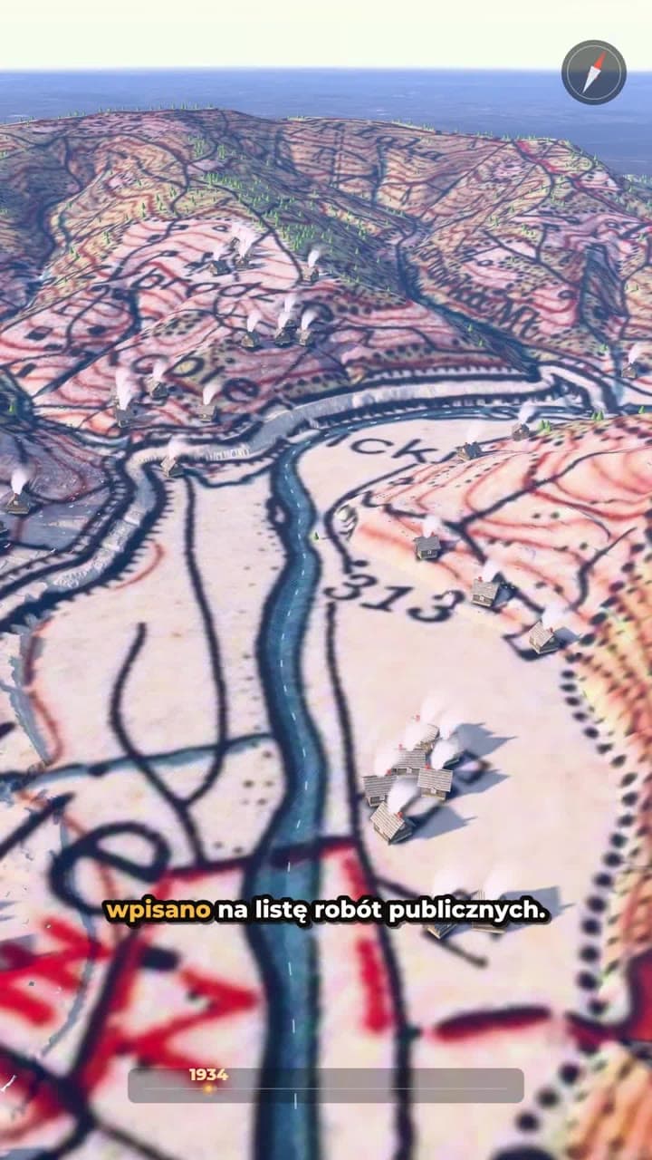 Mapa WIG z 1934 roku nałożona na teren 3D