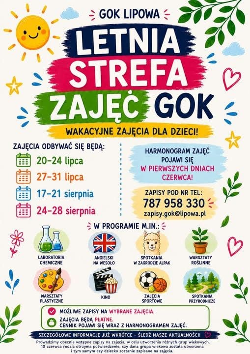 Letnia Strefa Zajęć dla Dzieci w GOK Lipowa 2026