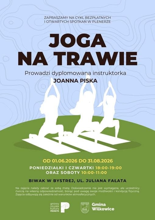 Bezpłatne zajęcia jogi na trawie w Bystrej – lato 2026