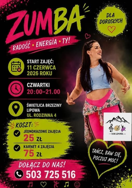 Zumba® dla dorosłych w Lipowej - nowe zajęcia w świetlicy Brzeziny