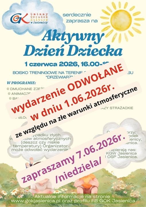 Aktywny Dzień Dziecka w Jasienicy - nowa data 7 czerwca