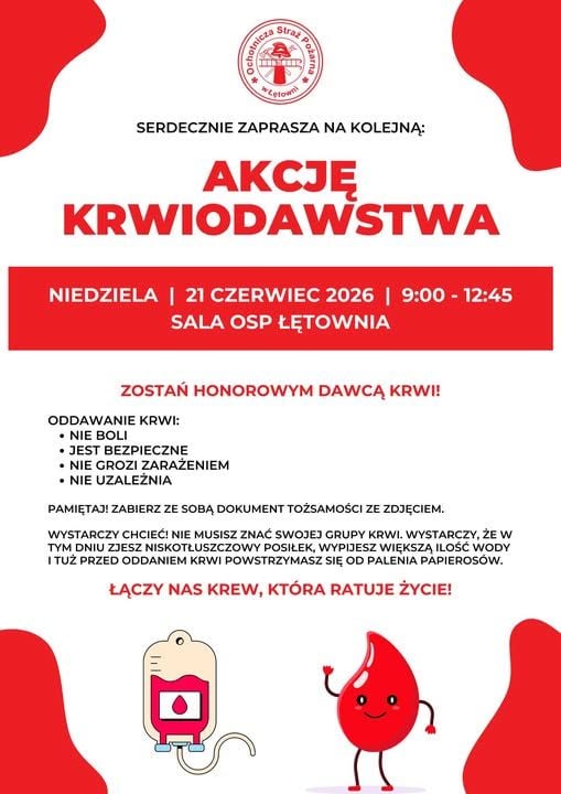Honorowa akcja krwiodawstwa w OSP Łętownia – 21 czerwca 2026