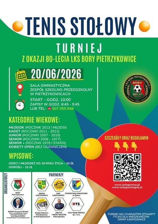 Turniej Tenisa Stołowego w Pietrzykowicach z okazji 80-lecia LKS Bory