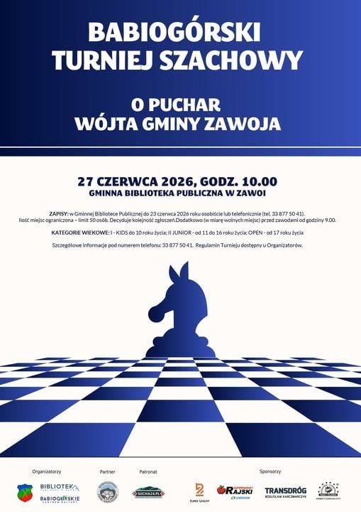 Babiogórski Turniej Szachowy o Puchar Wójta Zawoi – 27 czerwca 2026