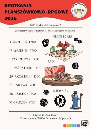 Spotkania planszówkowo-RPG w Fabryce Kultury w Chybiu