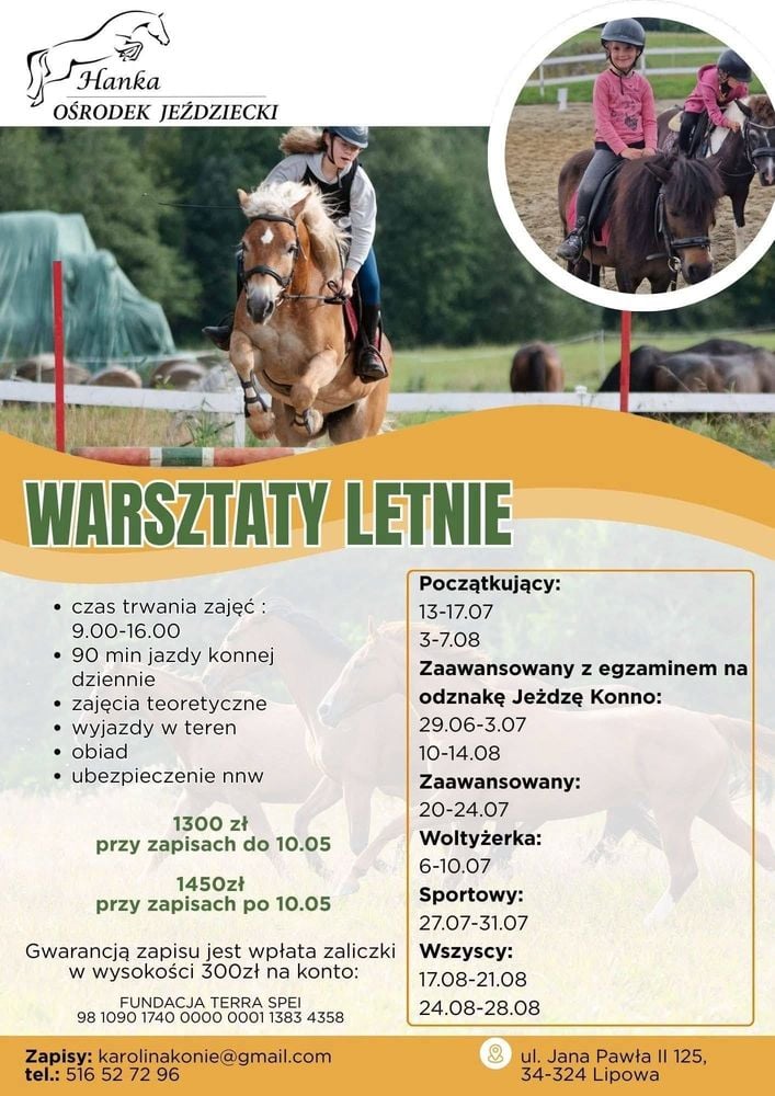 Letnie warsztaty jeździeckie 2026 w Ośrodku Hanka