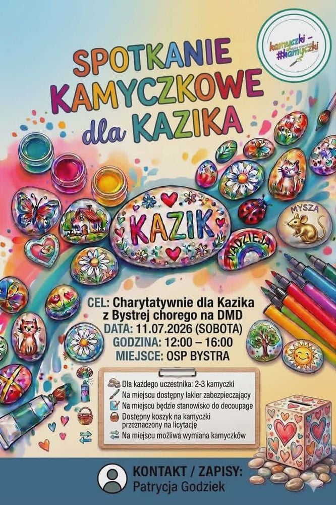 Charytatywne malowanie kamieni w OSP Bystra dla Kazika