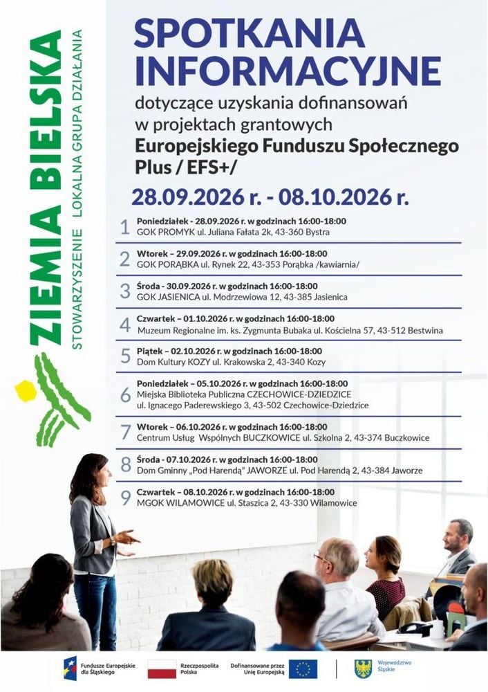 Spotkania informacyjne LGD Ziemia Bielska o dofinansowaniach EFS+