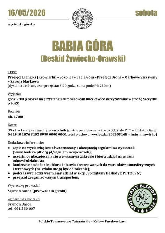 Górska wyprawa na Babią Górę z Zawoią – 16 maja 2026