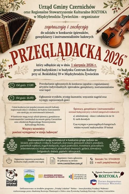 Przeglądacka 2026 – Konkurs muzyki i gawędziarstwa ludowego w Międzybrodziu Żywieckim
