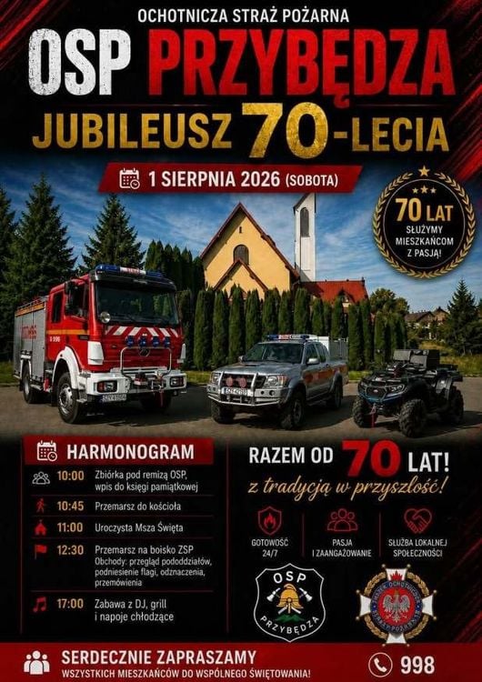 Jubileusz 70-lecia Ochotniczej Straży Pożarnej w Przybędzy