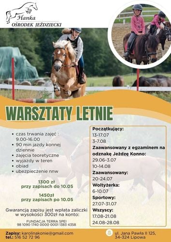 Letnie warsztaty jeździeckie 2026 w Ośrodku Hanka