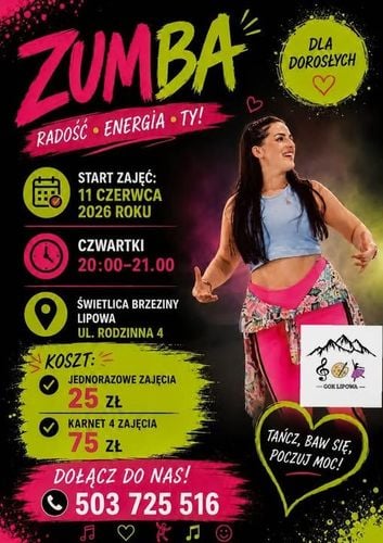 Zumba® dla dorosłych w Lipowej - nowe zajęcia w świetlicy Brzeziny