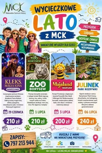 Wakacyjne Wycieczki z MCK - Kino, Zoo i Parki Rozrywki