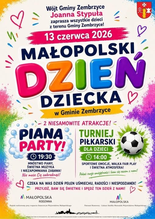 Małopolski Dzień Dziecka w Zembrzycach z Turniejem Piłkarskim i Piana Party