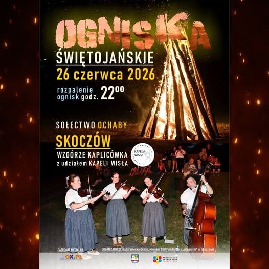 Noc Świętojańska z ogniskami i muzyką na Kaplicówce w Skoczowie