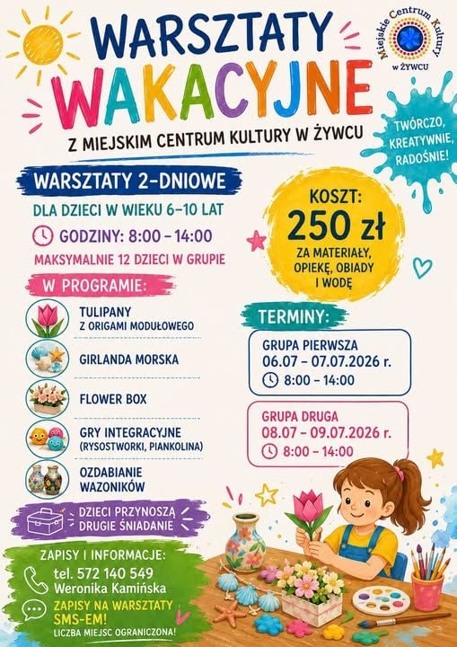 Letnie warsztaty plastyczne dla dzieci w Żywcu – lipiec 2026