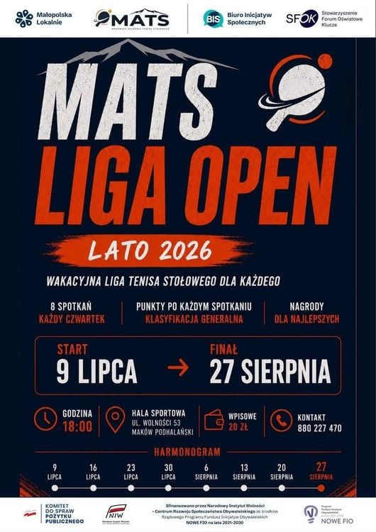 Wakacyjna Liga Tenisa Stołowego MATS Liga Open w Makowie Podhalańskim