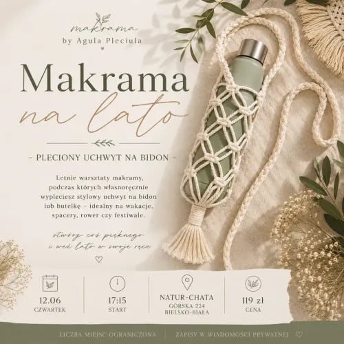 Makrama na lato — pleciony uchwyt na bidon.