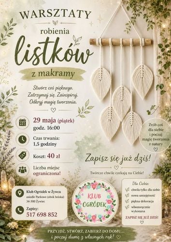 Warsztaty makramowych listków w Klubie Ogródek w Żywcu